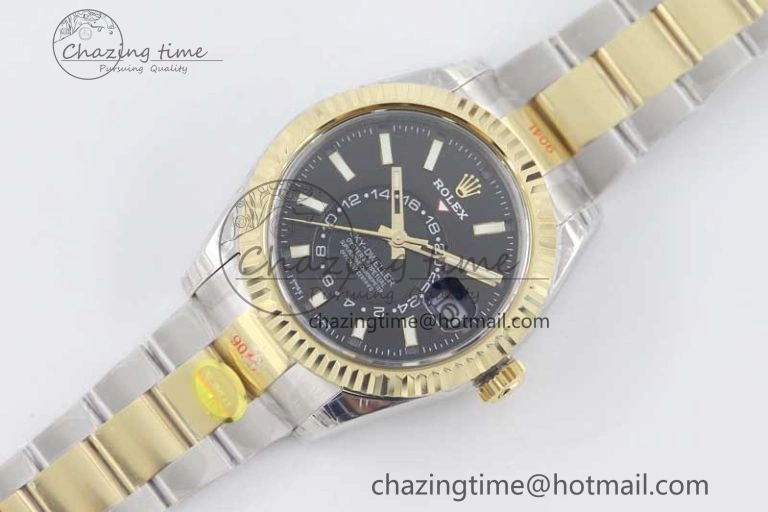 Durable Sky-Dweller 904L SS YG Noob 1:1 Best Edition Black Dial on SS YG Bracelet Asian 23J to 2386