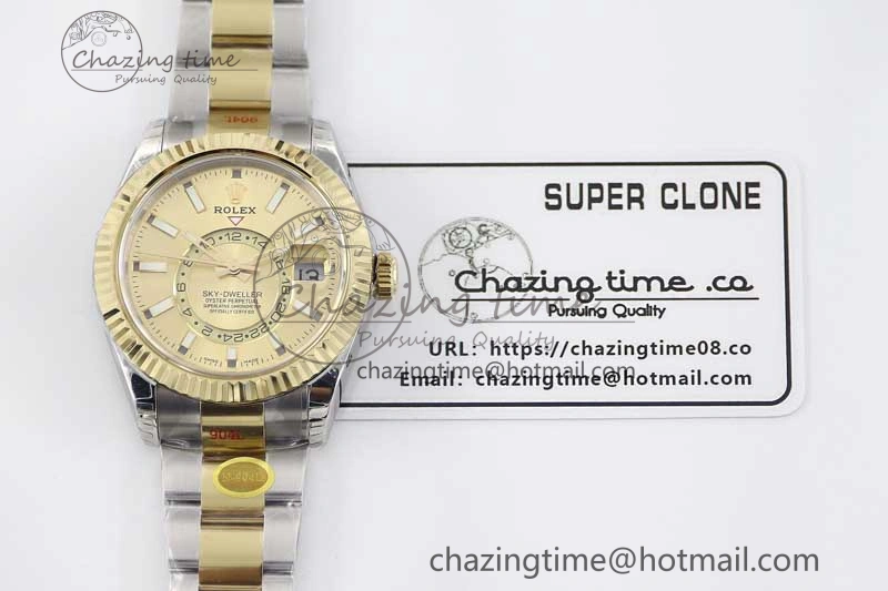 Snug Sky-Dweller 904L SS YG Noob 1:1 Best Edition Gold Dial on SS YG Bracelet Asian 23J to 2384
