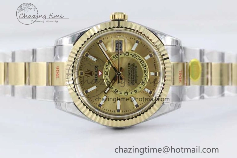 Snug Sky-Dweller 904L SS YG Noob 1:1 Best Edition Gold Dial on SS YG Bracelet Asian 23J to 2384