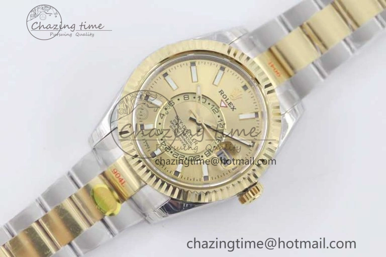 Snug Sky-Dweller 904L SS YG Noob 1:1 Best Edition Gold Dial on SS YG Bracelet Asian 23J to 2384