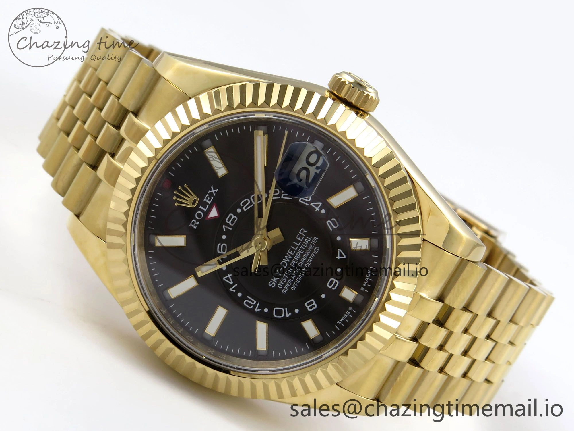Comfortable Sky-Dweller YG Noob Best Edition Black Dial on YG Jubilee Bracelet A23J 1185