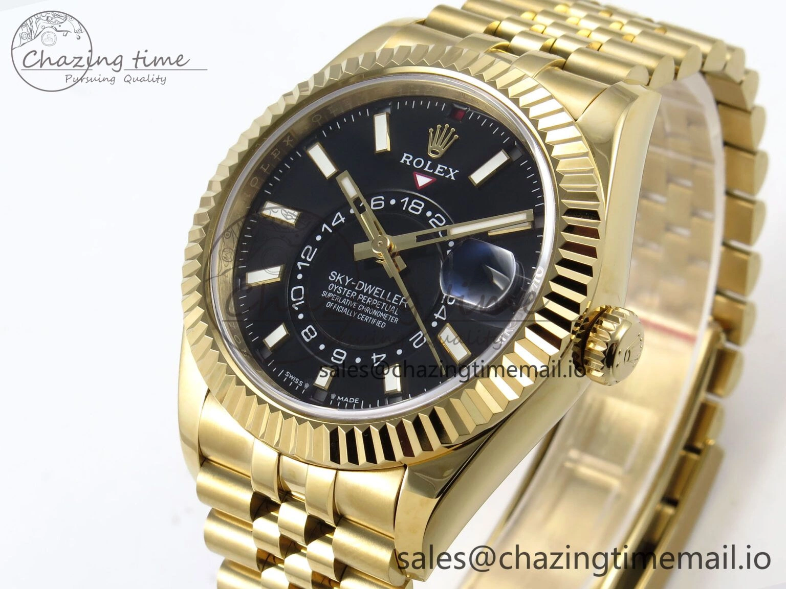 Comfortable Sky-Dweller YG Noob Best Edition Black Dial on YG Jubilee Bracelet A23J 1185
