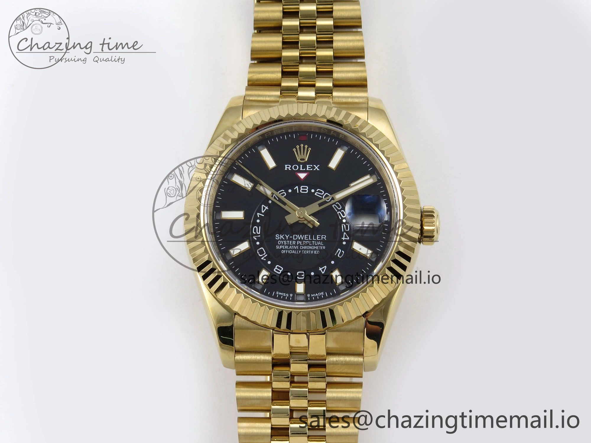 Comfortable Sky-Dweller YG Noob Best Edition Black Dial on YG Jubilee Bracelet A23J 1185