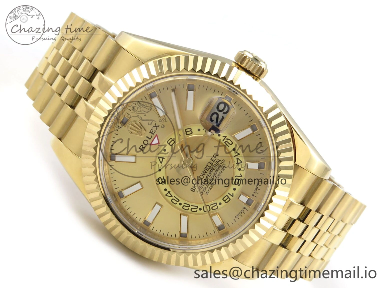 Sky-Dweller YG Noob Best Edition Gold Dial on YG Jubilee Bracelet A23J Soft 1184