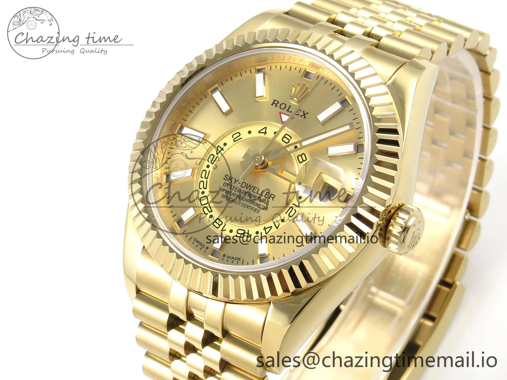 Sky-Dweller YG Noob Best Edition Gold Dial on YG Jubilee Bracelet A23J Soft 1184