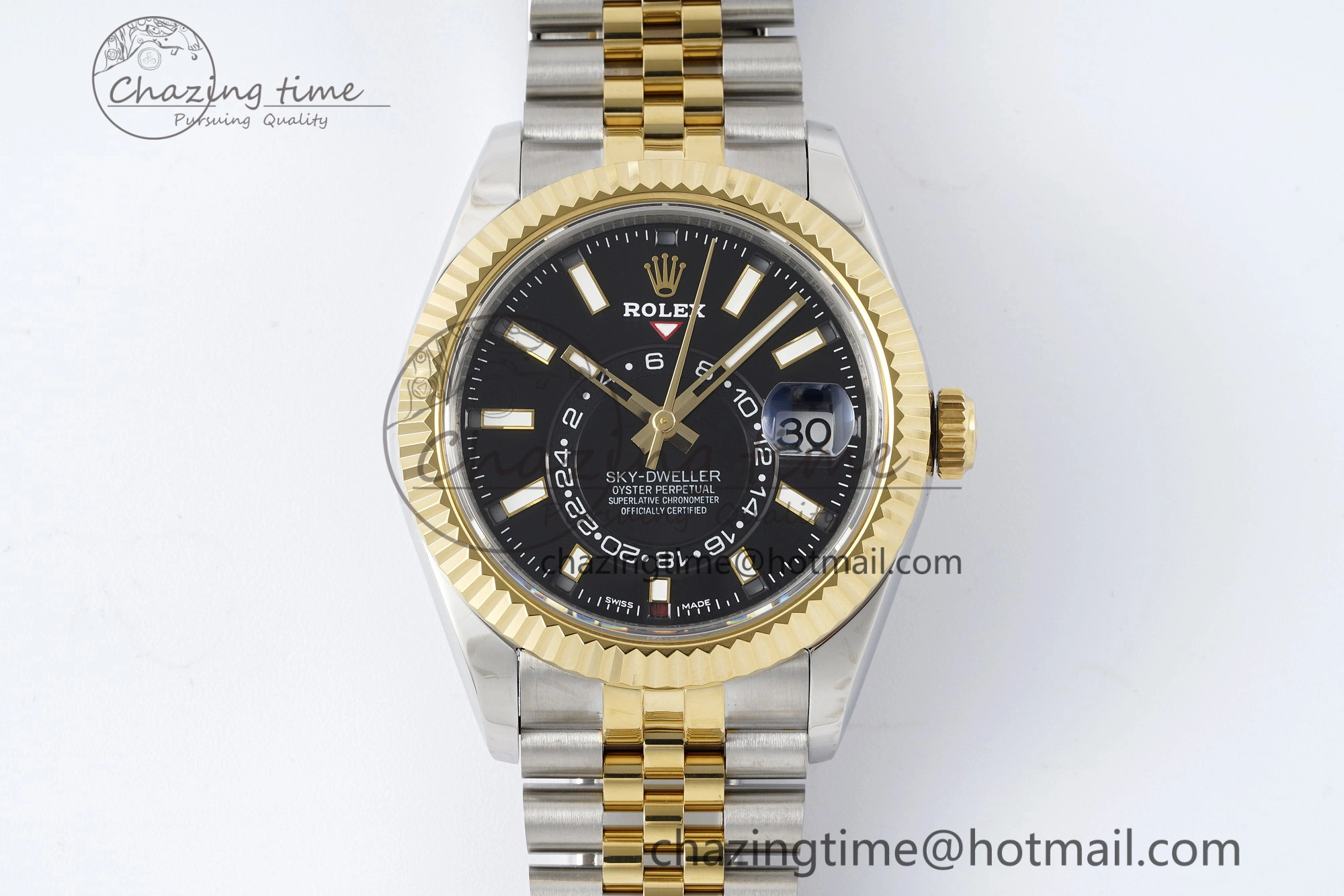 Skydweller SS YG Noob Best Edition Black Dial on SS YG Jubilee Bracelet A23J Comfortable 2122