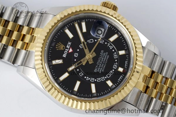 Skydweller SS YG Noob Best Edition Black Dial on SS YG Jubilee Bracelet A23J Comfortable 2122