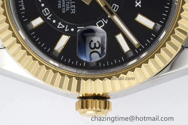 Skydweller SS YG Noob Best Edition Black Dial on SS YG Jubilee Bracelet A23J Comfortable 2122
