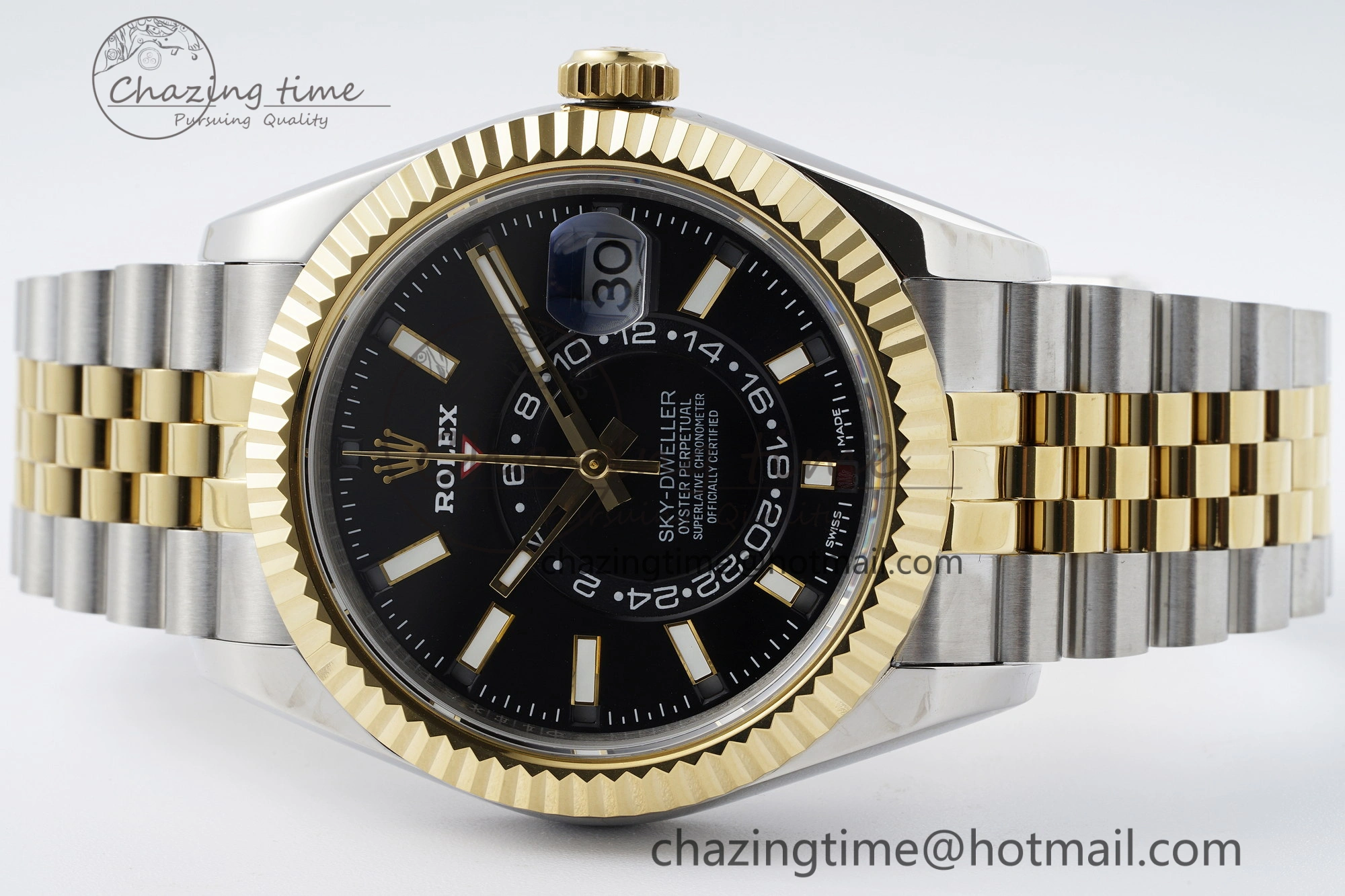 Skydweller SS YG Noob Best Edition Black Dial on SS YG Jubilee Bracelet A23J Comfortable 2122