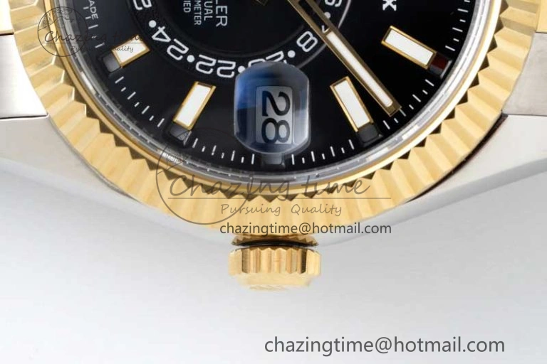 Skydweller SS YG Noob Best Edition Black Dial on SS YG Oyster Bracelet A23J Modern 2284