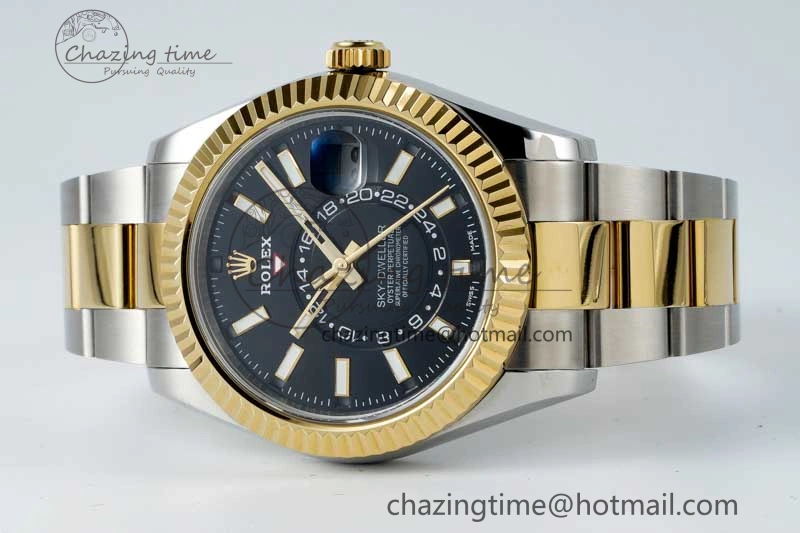 Skydweller SS YG Noob Best Edition Black Dial on SS YG Oyster Bracelet A23J Modern 2284
