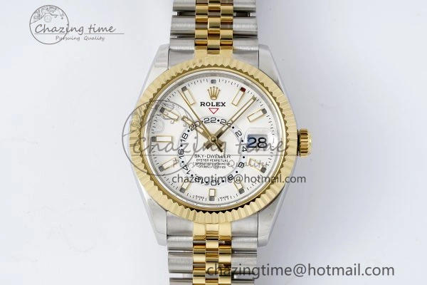 Sleek Skydweller SS YG Noob Best Edition White Dial on SS YG Jubilee Bracelet A23J 2125