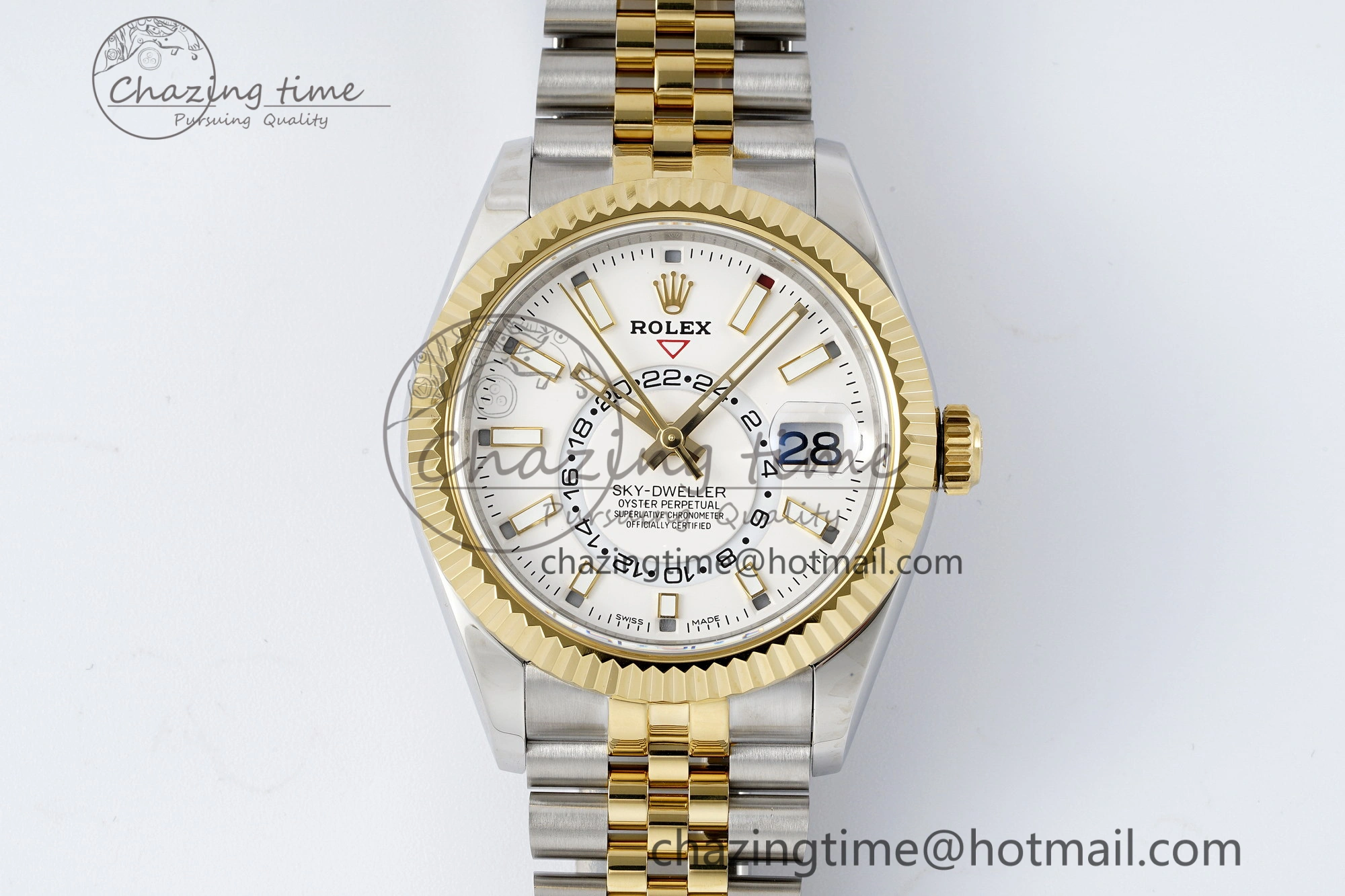 Sleek Skydweller SS YG Noob Best Edition White Dial on SS YG Jubilee Bracelet A23J 2125