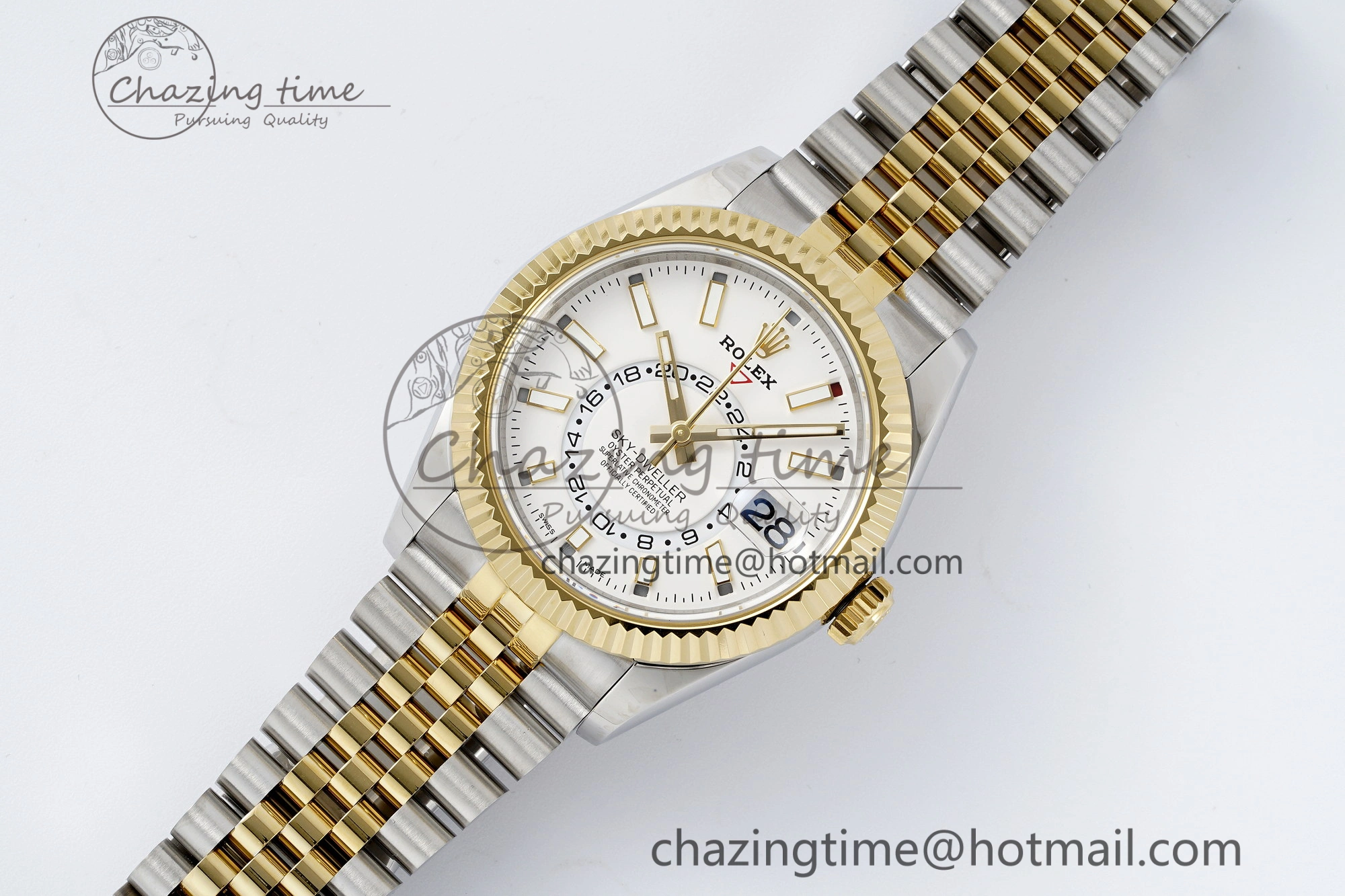 Sleek Skydweller SS YG Noob Best Edition White Dial on SS YG Jubilee Bracelet A23J 2125