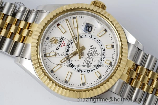 Sleek Skydweller SS YG Noob Best Edition White Dial on SS YG Jubilee Bracelet A23J 2125