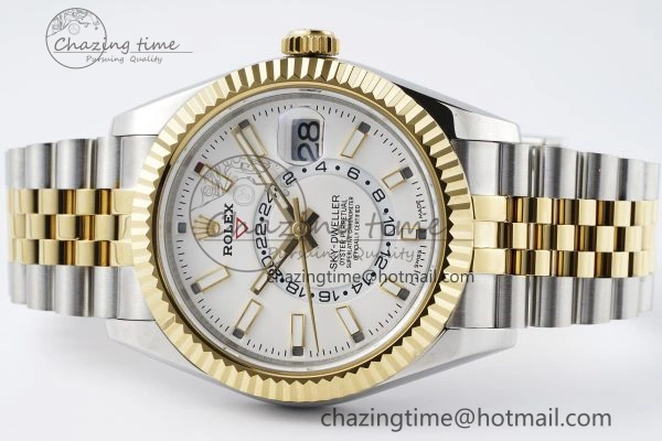 Sleek Skydweller SS YG Noob Best Edition White Dial on SS YG Jubilee Bracelet A23J 2125