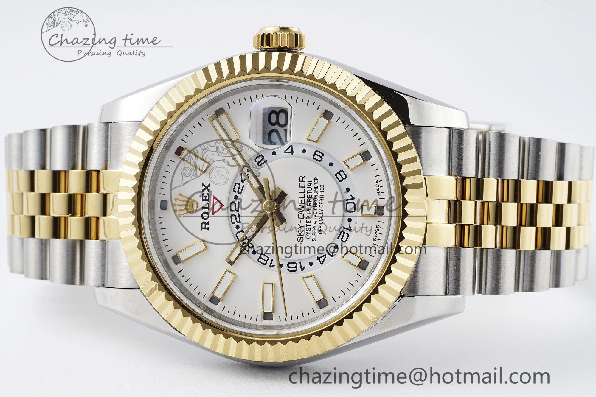 Sleek Skydweller SS YG Noob Best Edition White Dial on SS YG Jubilee Bracelet A23J 2125