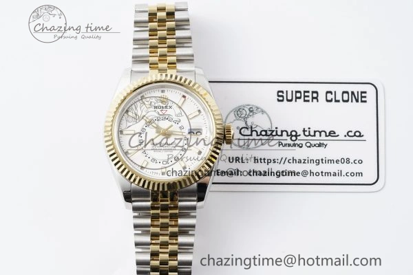 Sleek Skydweller SS YG Noob Best Edition White Dial on SS YG Jubilee Bracelet A23J 2125