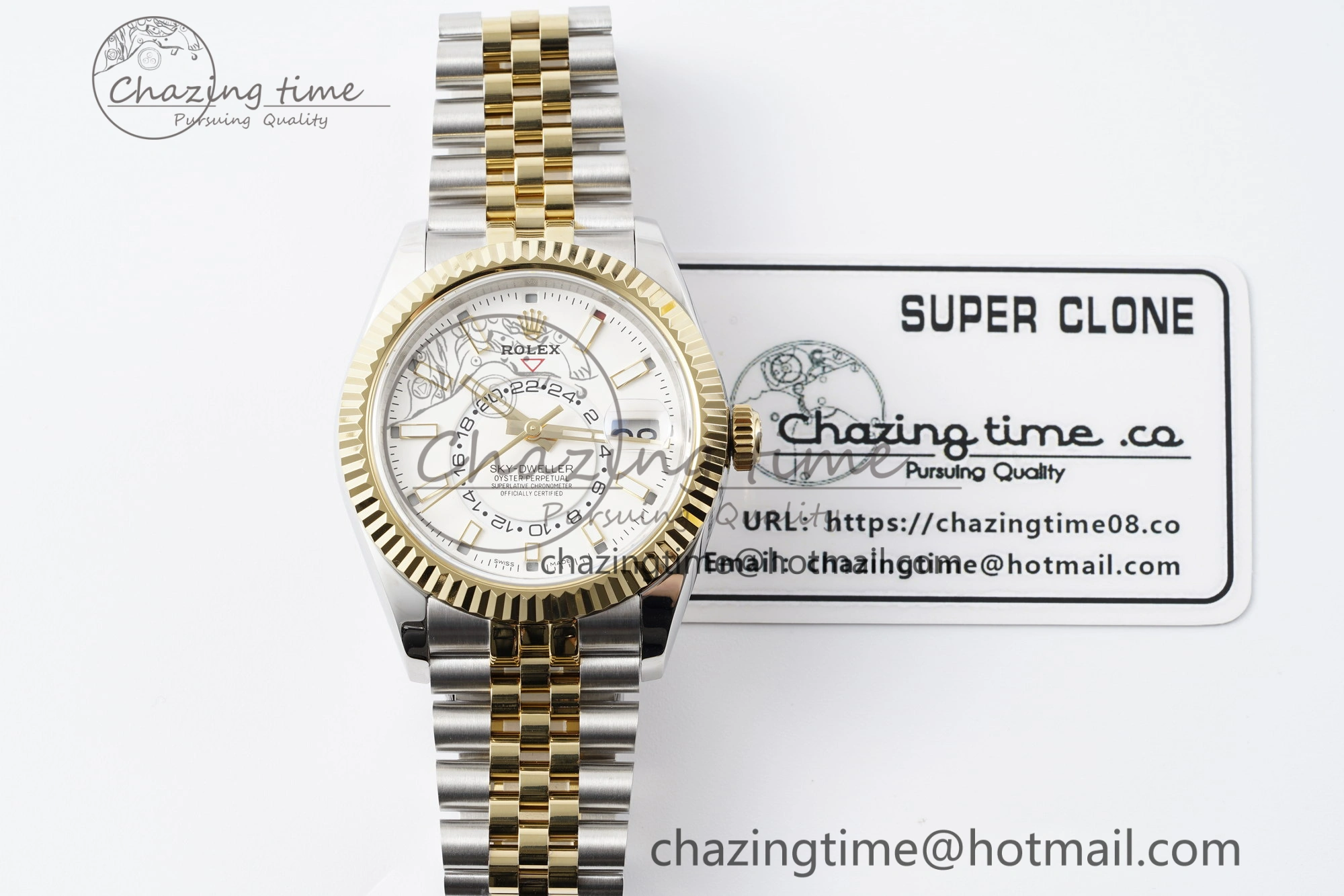 Sleek Skydweller SS YG Noob Best Edition White Dial on SS YG Jubilee Bracelet A23J 2125