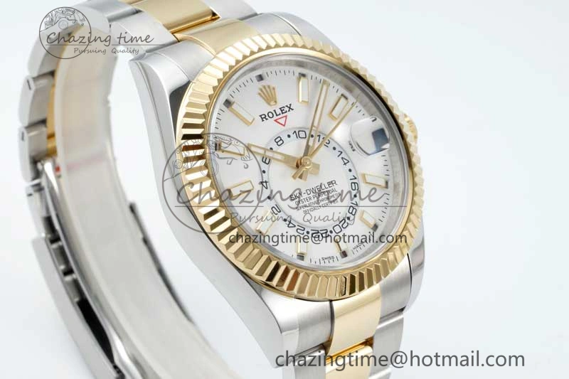 Bright Skydweller SS YG Noob Best Edition White Dial on SS YG Oyater Bracelet A23J 2287