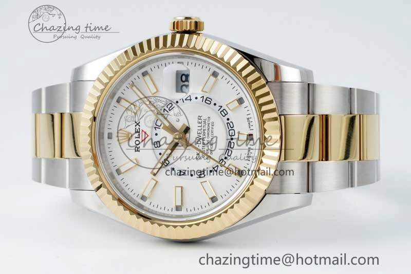 Bright Skydweller SS YG Noob Best Edition White Dial on SS YG Oyater Bracelet A23J 2287