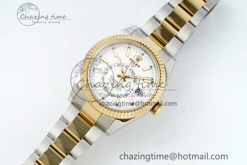 Bright Skydweller SS YG Noob Best Edition White Dial on SS YG Oyater Bracelet A23J 2287