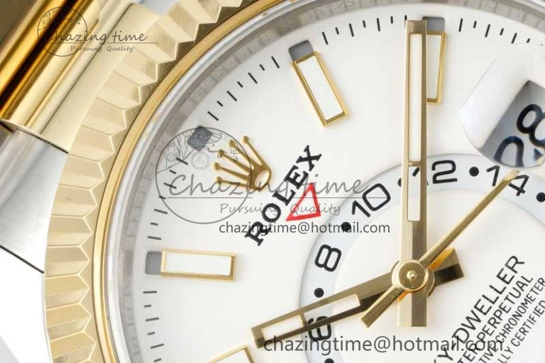 Bright Skydweller SS YG Noob Best Edition White Dial on SS YG Oyater Bracelet A23J 2287