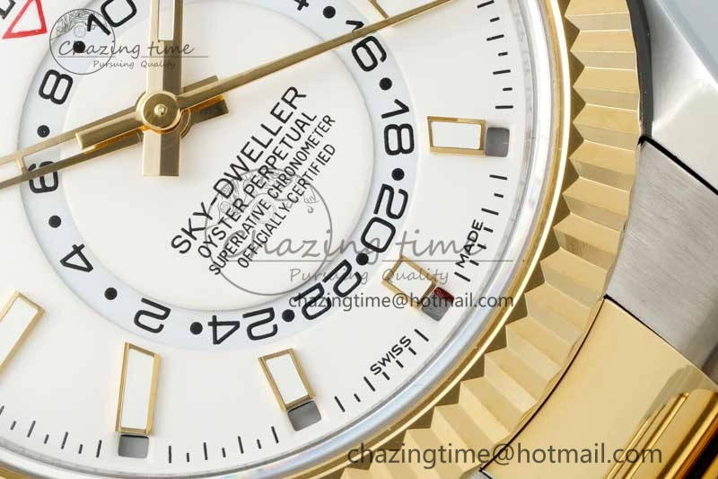 Bright Skydweller SS YG Noob Best Edition White Dial on SS YG Oyater Bracelet A23J 2287