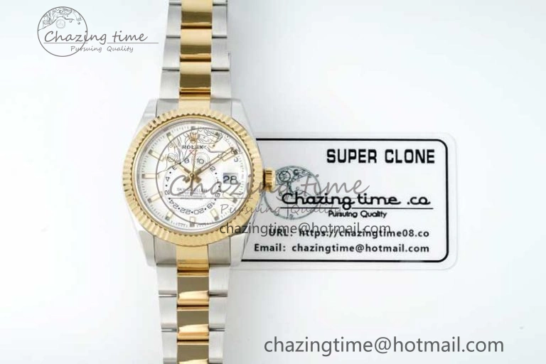 Bright Skydweller SS YG Noob Best Edition White Dial on SS YG Oyater Bracelet A23J 2287
