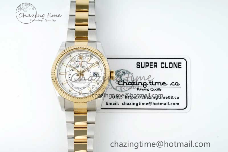 Bright Skydweller SS YG Noob Best Edition White Dial on SS YG Oyater Bracelet A23J 2287