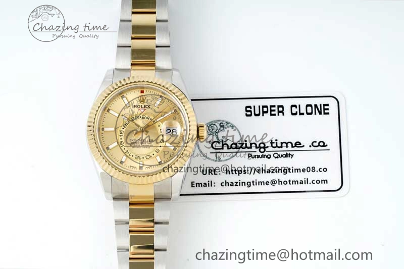 Soft Skydweller SS YG Noob Best Edition YG Dial on SS YG Oyster Bracelet A23J 2290