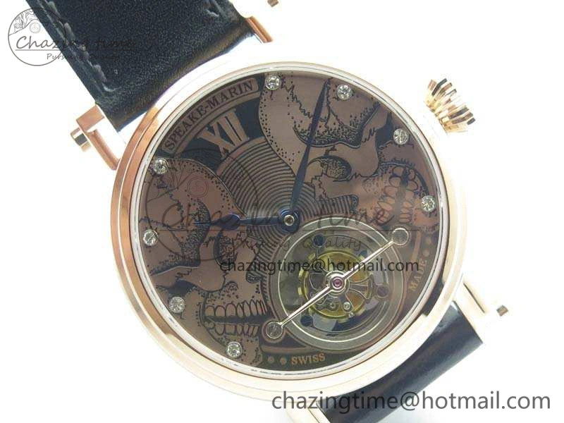 Original Speake Marin RG Case Rose Gold Dial On Black Leather Strap Asian EQ Tourbillon (Free Leather Strap) 9651