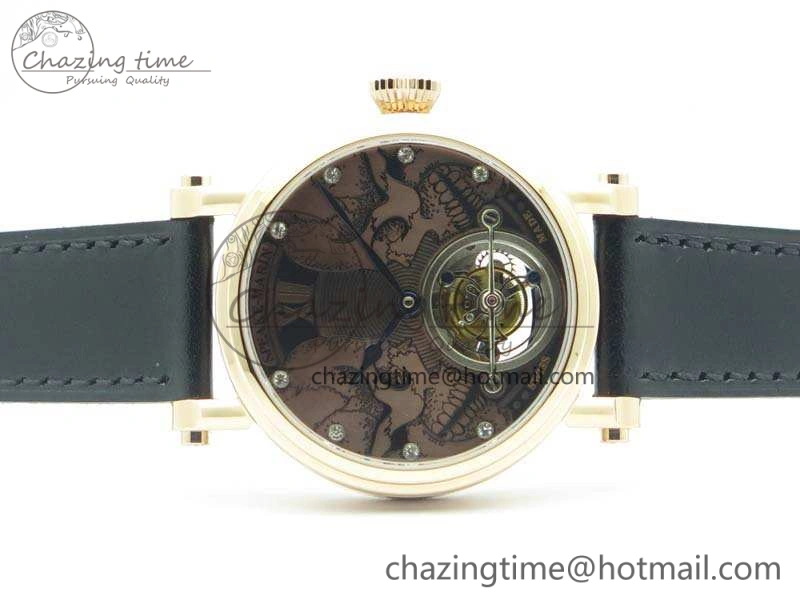 Original Speake Marin RG Case Rose Gold Dial On Black Leather Strap Asian EQ Tourbillon (Free Leather Strap) 9651