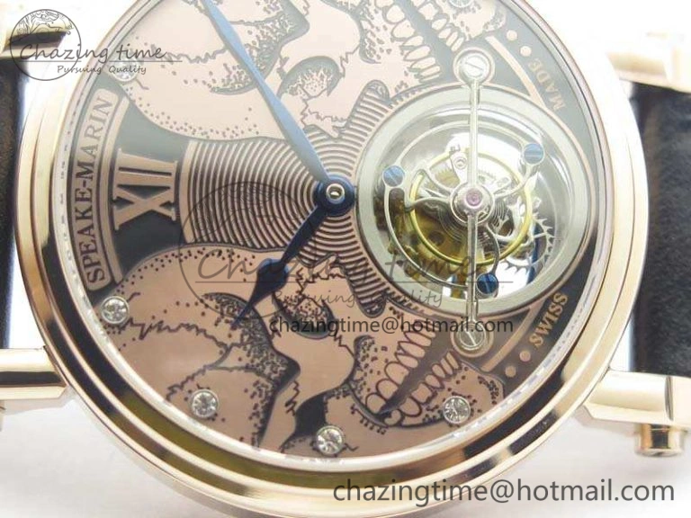 Original Speake Marin RG Case Rose Gold Dial On Black Leather Strap Asian EQ Tourbillon (Free Leather Strap) 9651
