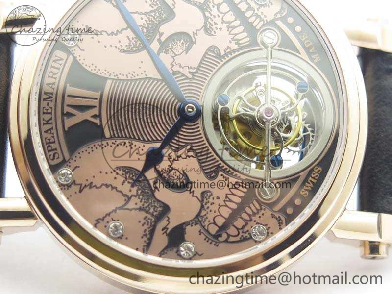 Original Speake Marin RG Case Rose Gold Dial On Black Leather Strap Asian EQ Tourbillon (Free Leather Strap) 9651