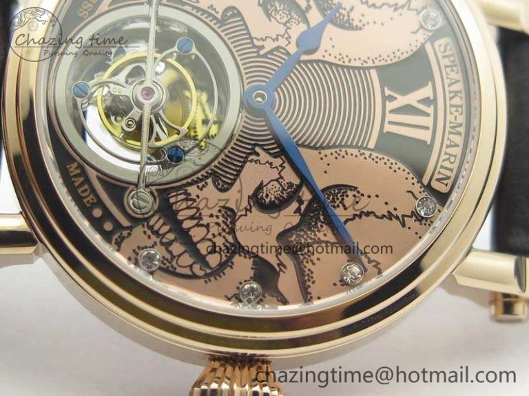 Original Speake Marin RG Case Rose Gold Dial On Black Leather Strap Asian EQ Tourbillon (Free Leather Strap) 9651