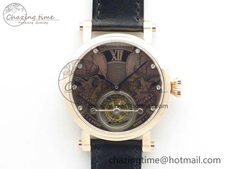 Original Speake Marin RG Case Rose Gold Dial On Black Leather Strap Asian EQ Tourbillon (Free Leather Strap) 9651