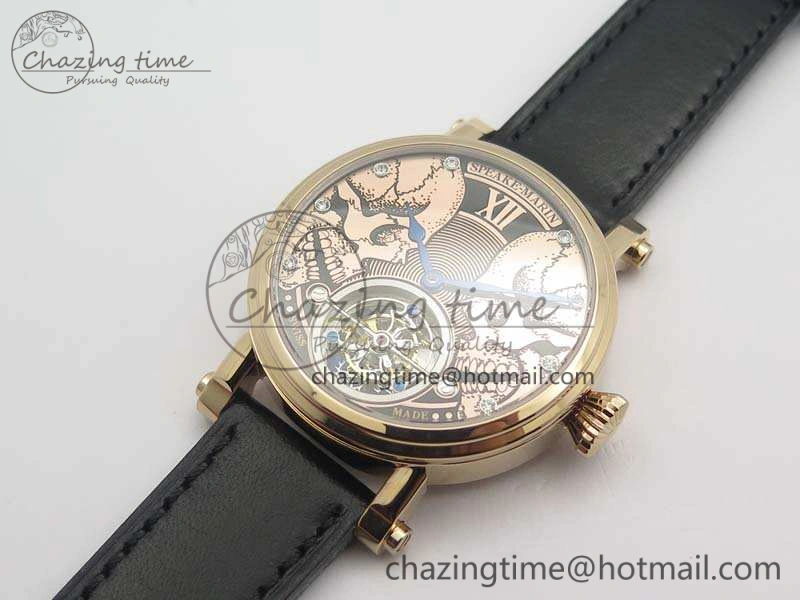 Original Speake Marin RG Case Rose Gold Dial On Black Leather Strap Asian EQ Tourbillon (Free Leather Strap) 9651
