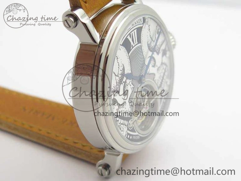 Speake Marin SS Case Silver Dial On Brown Leather Strap Asian EQ Tourbillon (Free Leather Strap) Affordable 9650