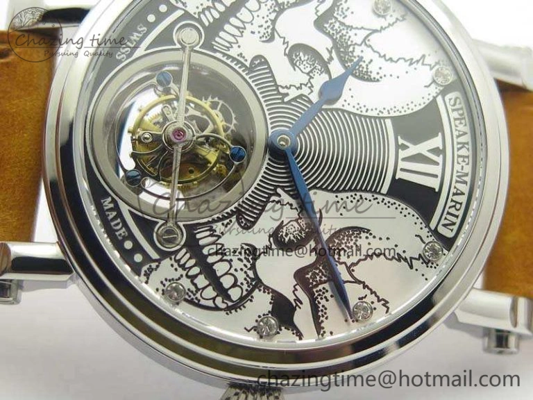 Speake Marin SS Case Silver Dial On Brown Leather Strap Asian EQ Tourbillon (Free Leather Strap) Affordable 9650