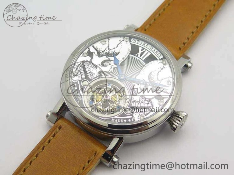 Speake Marin SS Case Silver Dial On Brown Leather Strap Asian EQ Tourbillon (Free Leather Strap) Affordable 9650