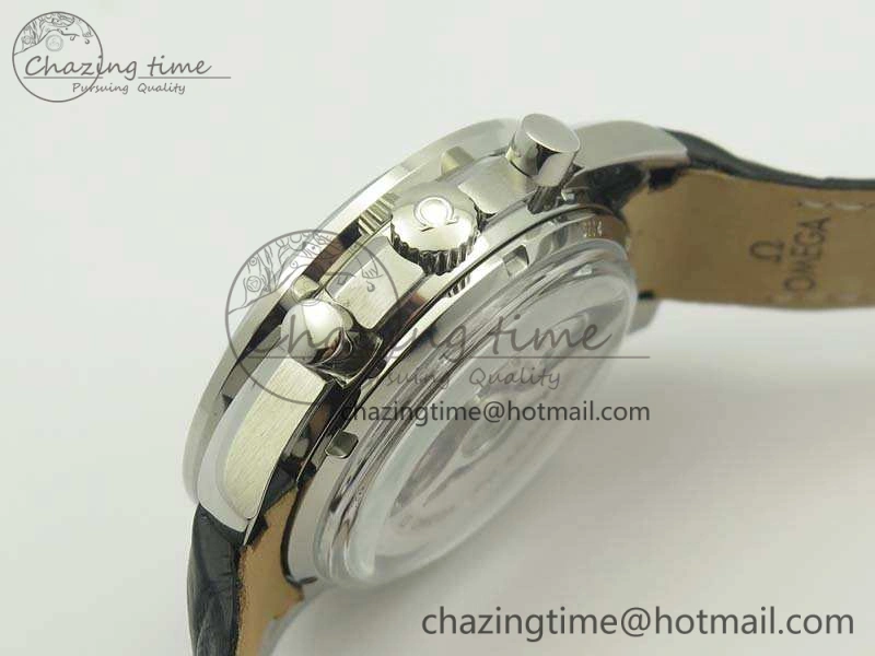 Sophisticated SpeedMaster MoonWatch SS OMF 1:1 Best Edition Black Dial White Handset On Leather Strap A9300 V 8086