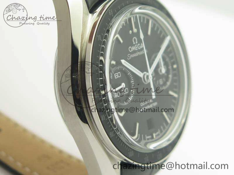 Sophisticated SpeedMaster MoonWatch SS OMF 1:1 Best Edition Black Dial White Handset On Leather Strap A9300 V 8086