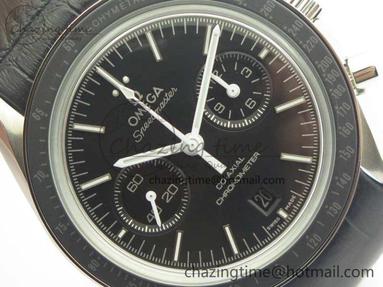 Sophisticated SpeedMaster MoonWatch SS OMF 1:1 Best Edition Black Dial White Handset On Leather Strap A9300 V 8086