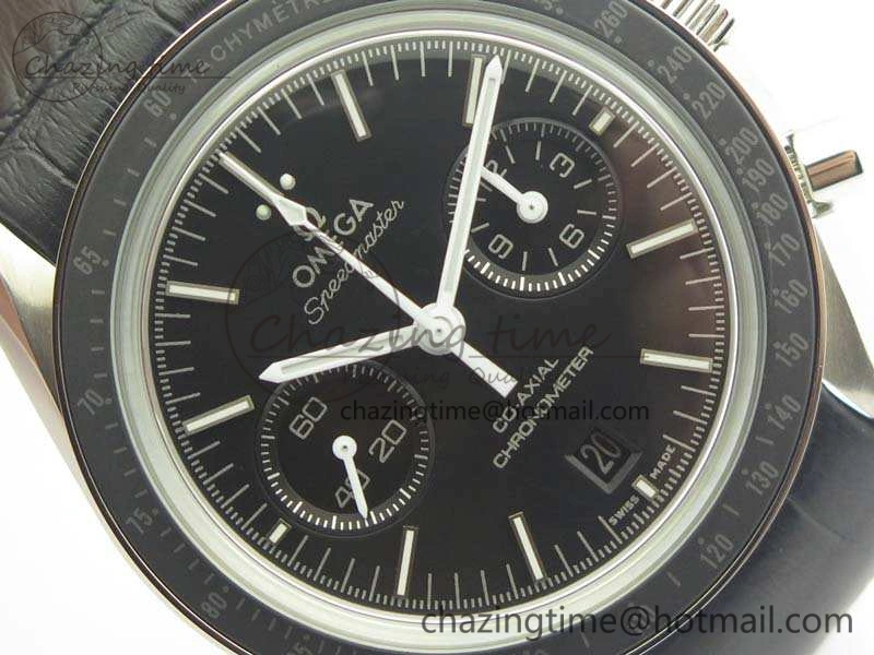 Sophisticated SpeedMaster MoonWatch SS OMF 1:1 Best Edition Black Dial White Handset On Leather Strap A9300 V 8086