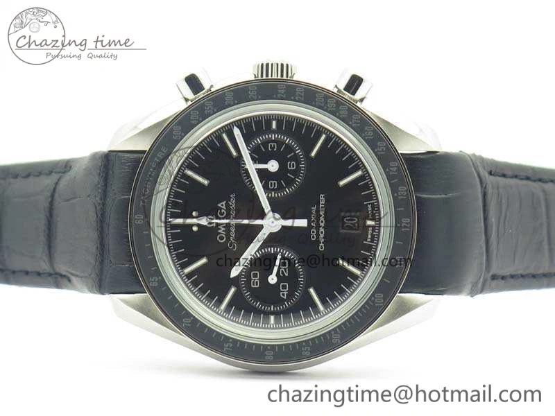 Sophisticated SpeedMaster MoonWatch SS OMF 1:1 Best Edition Black Dial White Handset On Leather Strap A9300 V 8086
