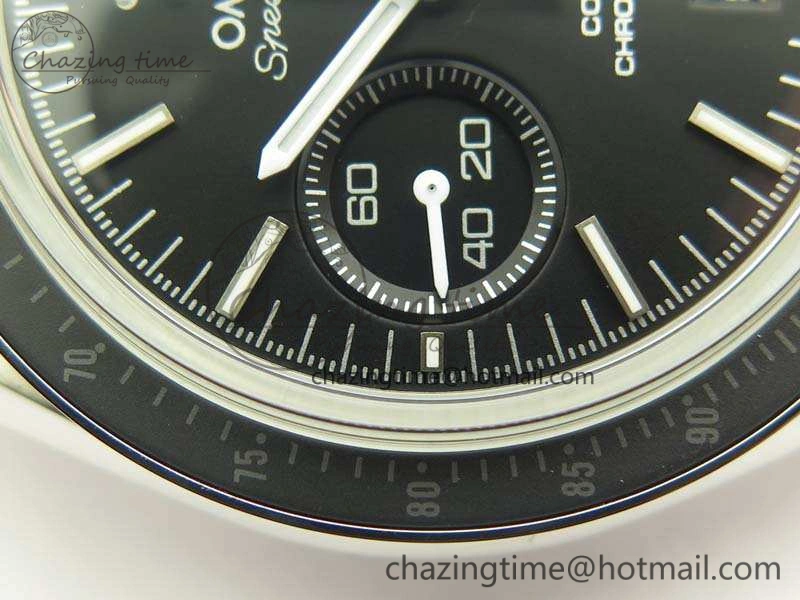 Sophisticated SpeedMaster MoonWatch SS OMF 1:1 Best Edition Black Dial White Handset On Leather Strap A9300 V 8086
