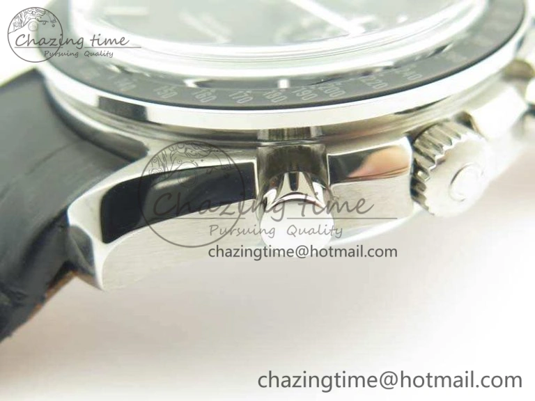 Sophisticated SpeedMaster MoonWatch SS OMF 1:1 Best Edition Black Dial White Handset On Leather Strap A9300 V 8086