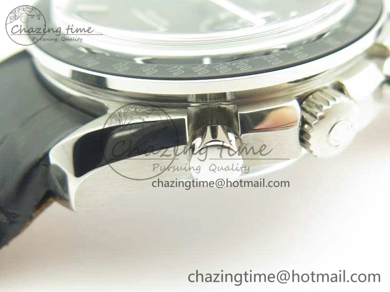 Sophisticated SpeedMaster MoonWatch SS OMF 1:1 Best Edition Black Dial White Handset On Leather Strap A9300 V 8086