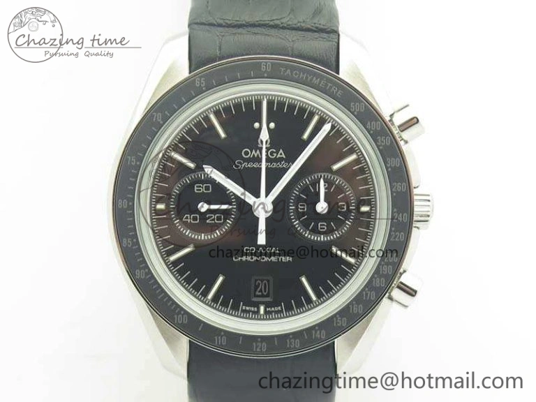 Sophisticated SpeedMaster MoonWatch SS OMF 1:1 Best Edition Black Dial White Handset On Leather Strap A9300 V 8086